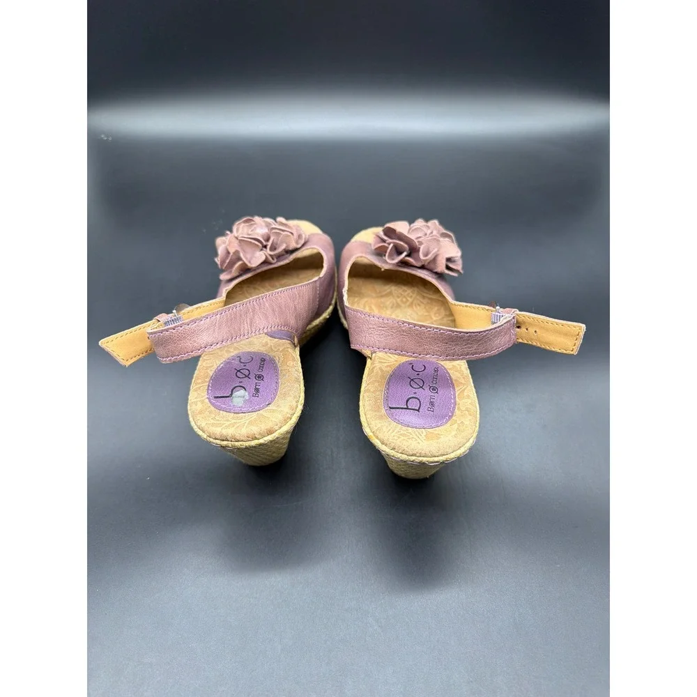 b.o.c. Born‎ Concept Mauve Purple Leather Flower Wedge Sandals C23619 Womens 7